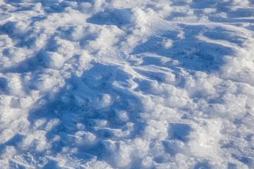 Closeup of frozen snow in heavy winter. details.