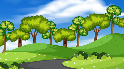 Background design of landscape with road in the park