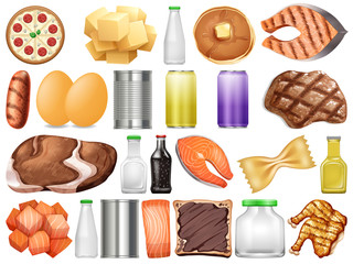 Set of different food and drinks