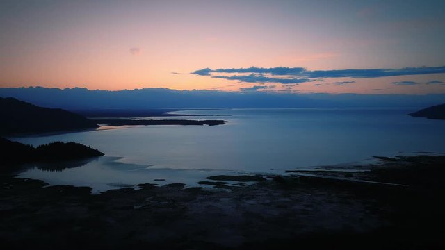 Sunrise at Lake Skadar, Montenegro. Truck shot. Aerial, drone footage.