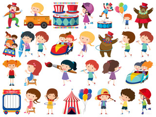 Large set of isolated objects of kids and circus