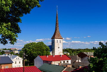 Fototapeta na wymiar Cityscape of Rakvere. The historic city centre of Rakvere, Estonia