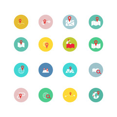 Cartography and topography icon set. Maps, location and navigation icons.