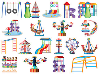 Large set of isolated objects of kids and circus