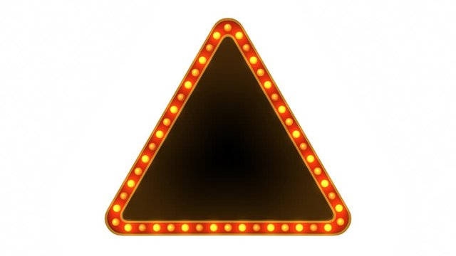 Triangle marquee light board sign retro on white background. 3d rendering