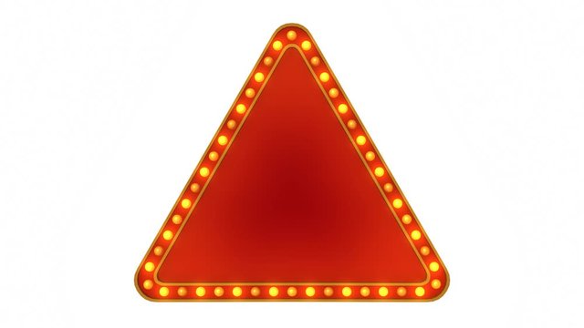 Triangle marquee light board sign retro on white background. 3d rendering
