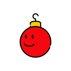 Icono plano lineal bola de navidad con cara sonriendo en varios colores