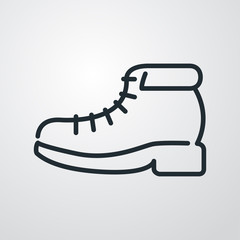 Icono plano lineal bota de invierno en fondo gris