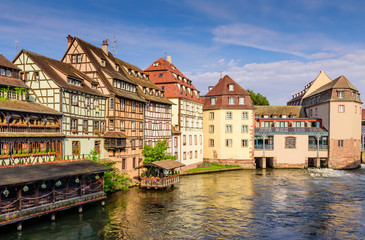 Fototapeta na wymiar Sightseeing of France. Beautiful view of Petite France quarter. A popular attraction in Strasbourg, Alsace, France 