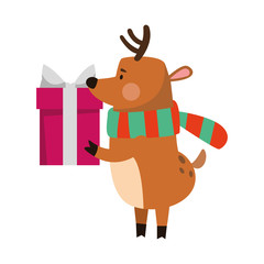 christmas deer with gift box icon