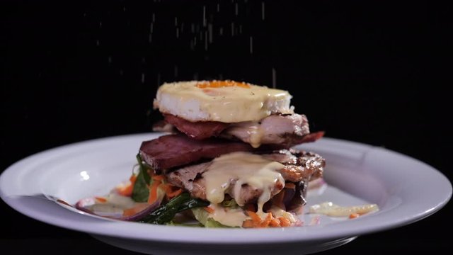Hamburger with Meat in an Exquisite Restaurant