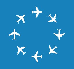 white airplanes inside a ring. Success, winner abstract illustration. vector illustration.
