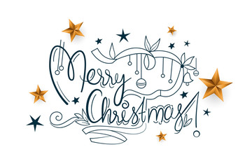 merry christmas doodle style lettering design background