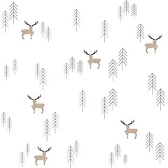Deer and christmas tree seamless pattern. Fashion graphic background design. Modern stylish abstract texture. Monochrome template for prints, textiles, wrapping, wallpaper, etc. Vector illustration.