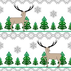 Naklejka premium Deers and trees seamless pattern. Fashion graphic background design. Horizontal ornament. Modern stylish abstract texture. Colorful template for prints, textiles, wrapping, etc. Vector illustration.