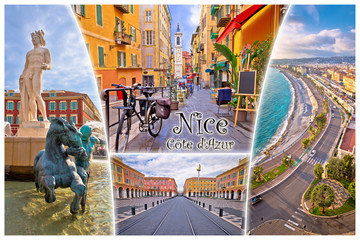 Nice. City of Nice tourist postcard of famous landmarks (with label), French riviera or Cote d Azur