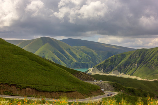 Beautiful mountain lake Kezenoy Am or Kezenoyam in Chechen republik in Russia
