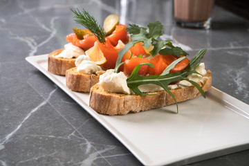 canapes with smoked salmon and cheese