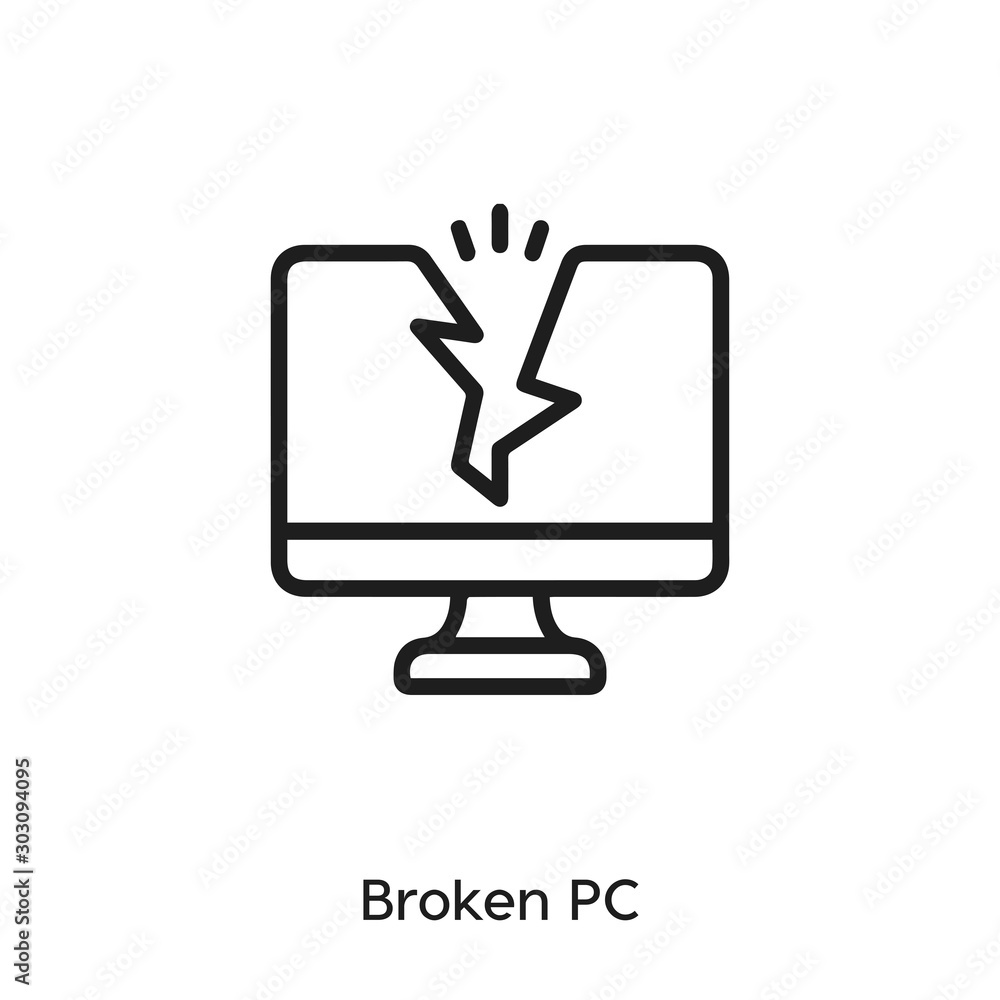 Poster broken pc icon. broken imac vector symbol. linear style sign for mobile concept and web design. brok