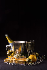 New Year, sparkling wine, candles, happy new year
