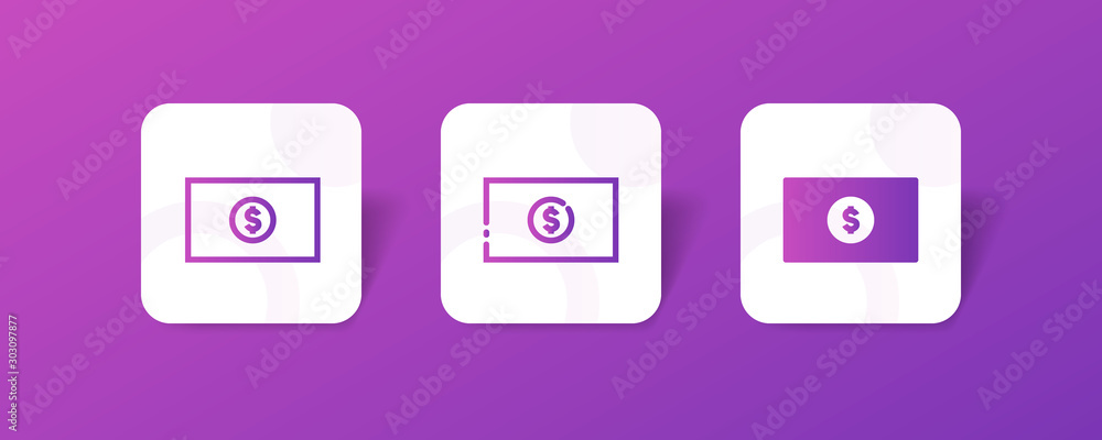 Poster dollar money round icon in smooth gradient background button