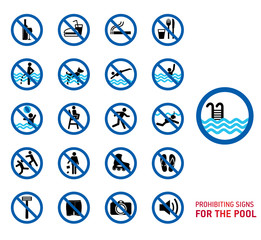 Swimming pool rules. Set of icons and symbol for pool.