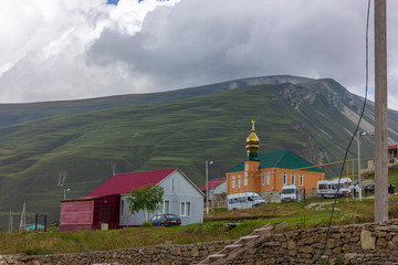 Hoi, Vedensky district, Chechen Republic, Russia - 10.08.2019: New modern mosque in the reviving guard settlement