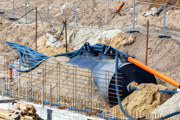 Drainage storage tank for flood water with pipes