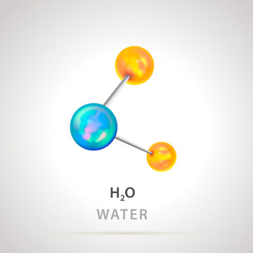 Colorful chemical model of water element H2O molecule and molecular structure