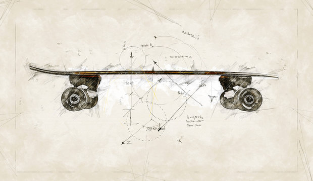 Illustration Sketch Of A Project To Realise A Wooden Skate Board