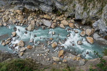 River rapids running through rocks at Taroko National Park in Taiwan