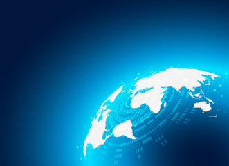 Connection technology background. digital connection on Blue globe. vector. illustration.
