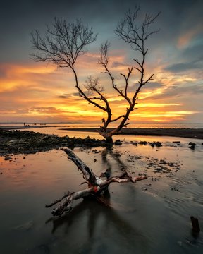 sunset on beach Tanjung kait tangeran indonesia