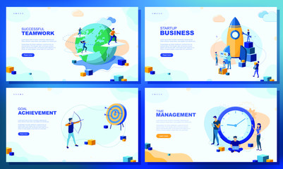 Obraz na płótnie Canvas Trendy flat illustration. Set of web page concepts. Successful teamwork. Goal achievment. Startup business. Time management. Template for your design works. Vector graphics.