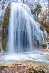 closeup waterfall on a mountain river