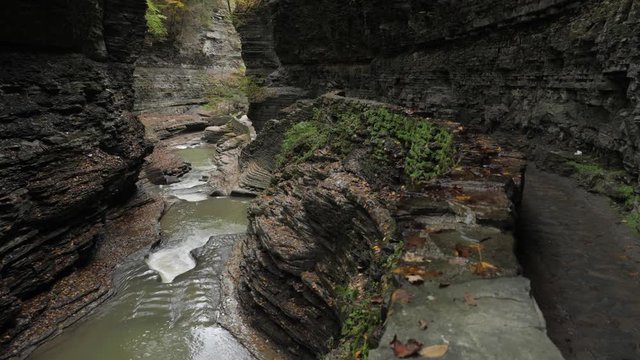 Watkins Glen State Park water flowing through beautiful deep natural gorge 07