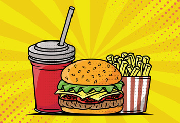 delicious fast food pop art style