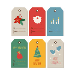 Christmas gift tags with mittens, beard and candles