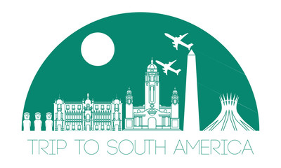 top famous landmark of South america,silhouette and half of circle design,green color,vector illustration