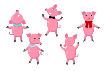 Obraz na płótnie Canvas Cheerful pink pigs celebrate party. Vector illustration