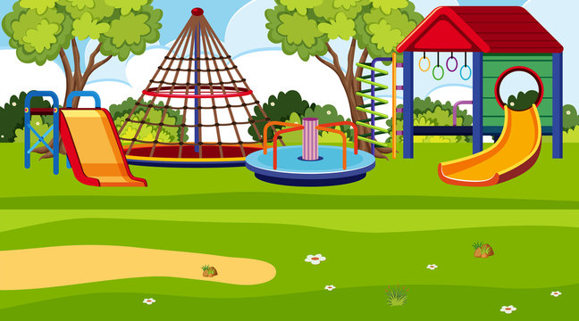 An outdoor scene with playground