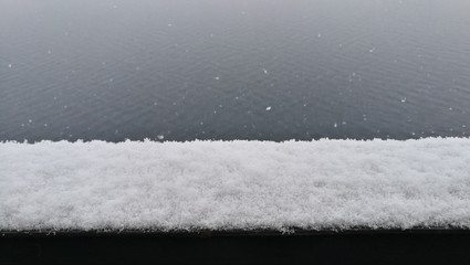 Snow is falling with lake background. Snow texture, Snowflake.