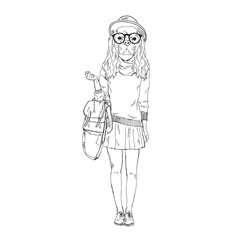 Humanized Cavalier King Charles Spaniel breed dog dressed up in hipster style outfits. Design for dogs lovers. Fashion anthropomorphic doggy illustration. Hand drawn vector.