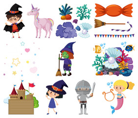 Set of isolated objects theme fairytales