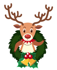 Reindeer on round ornament with mistletoes