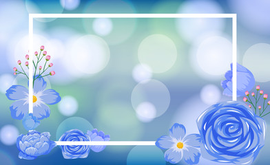 Frame template design with blue flowers