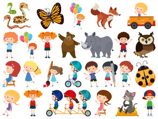 Obraz na płótnie Canvas Set of isolated objects theme animals and kids
