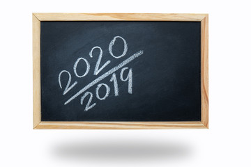 2020 chalk letter on black board on white background