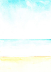 Obraz premium Abstract beach and sky color feild watercolor hand painting background for decoration on summer holiday events.
