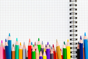Education concept backdrop. crayon or pastel on the white paper book. picture used for add text or education design back to school.
